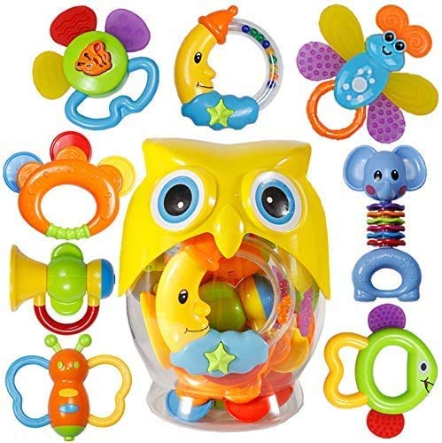WISHTIME Hochet de Dentition Ensemble Bébé Jouet Shaker Grab Hochet Bébé Infantile Nouveau-Né Jouets Jouets Éducatifs Tôt pour 3 6 9 12 Mois Garçons Filles Bébé Cadeaux