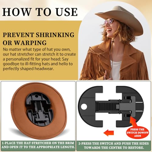 Eiito Trage für eng anliegende Cowboyhüte – verstellbar von 7 bis 8 1/2 – Einheitsgröße, Schwarz