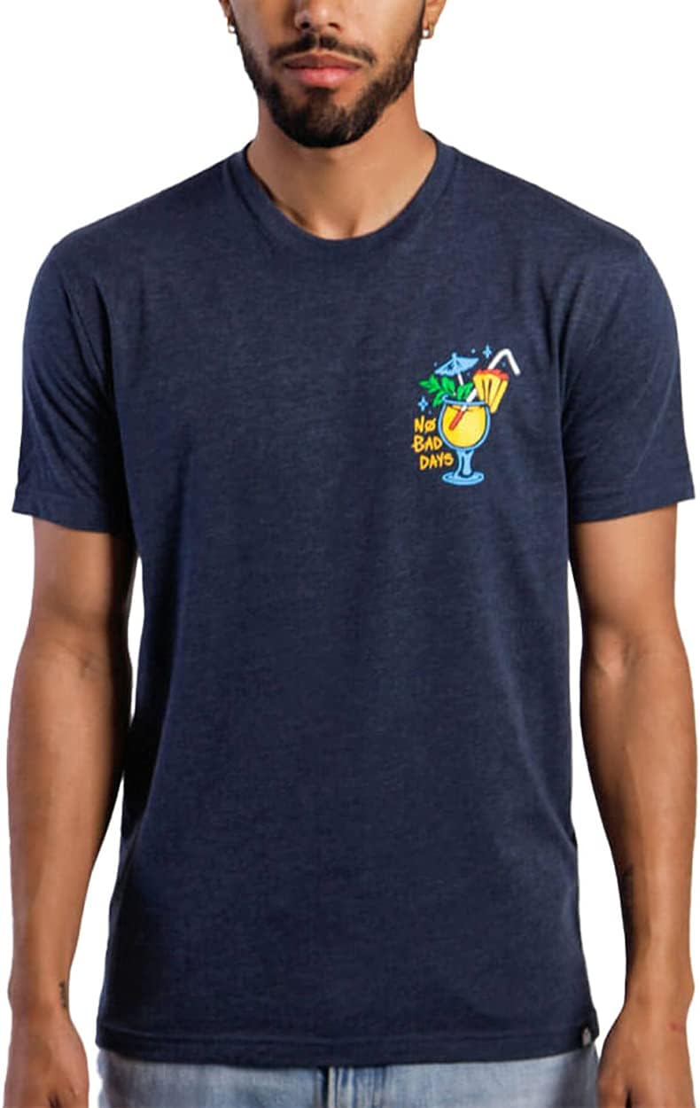 INTO THE AM No Bad Days Graphic Tee Short Sleeve Graphic Design Crewneck T-Shirt for Men (Navy, Large)