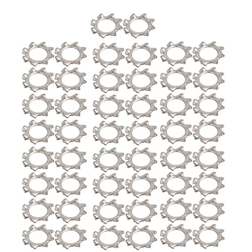 sourcing map Arandela de bloqueo con dentado exterior de acero inoxidable 4mm diámetro interior tono Plata 50 Piezas