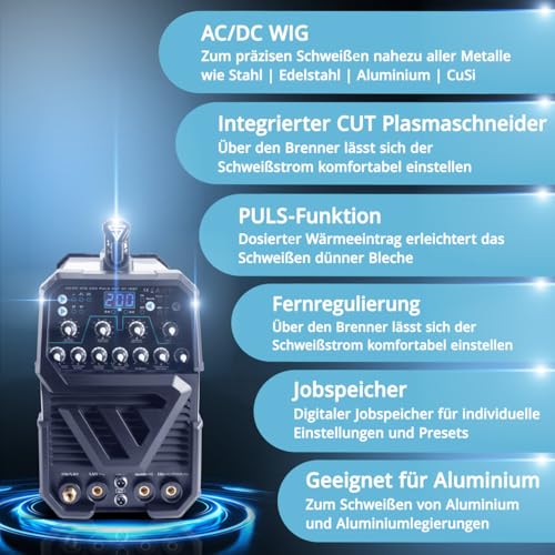 STAHLWERK AC/DC TIG 200 puls met Plasma ST volledig uitgerust lasapparaat met 200 A TIG & MMA, geschikt voor aluminium & dun plaatwerk, combinatie-unit met 50 Amp CUT-functie, 7 jaar garantie - Afbeelding 4