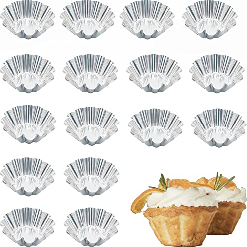 PEZEEU Moules à Tarte aux Oeufs Moules à Tartelettes Moules à Briochettes - 16pcs Réutilisable Moules à cupcakes en forme de fleur Biscuit Moule de Cuisson pour Pudding,Muffins,Gâteaux,Cookies