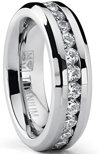 Metal Masters Ladies 2.4 Carat Eternity Titanium Ring Cubic Zirconia Wedding Band with CZ 6MM sizes 4 to 9