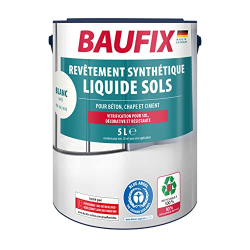 Baufix Revêtement synthétique liquide Sols blanc, mate, 5 litres, Peinture sol & béton, Peinture respirante pour intérieur et extérieur, pour...