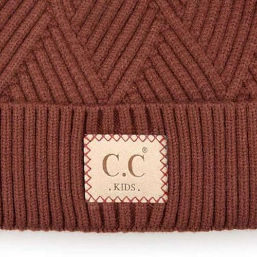 C.C Kids' Suede Patch Snuggly Soft Warm Knit Pom Cuff Beanie2