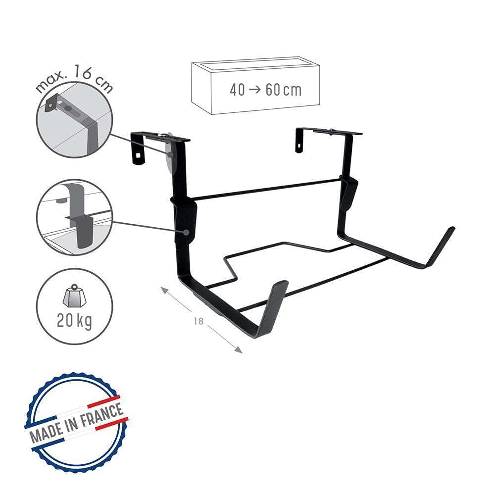 Louis Moulin Support jardinière Fer Plat Fixations réglables 35x18 cm - Anthracite - Made in France, Unique