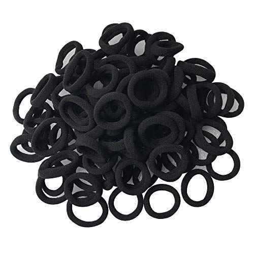 Aivwis 100 PCS Baby Hair Ties, Cotton Mini Hair Ties, Soft Seamless Small Hair Ties, Elastic Ponytail Holders, for Baby Toddlers Girls Kids, 1 Inch in Diameter (Black Color)