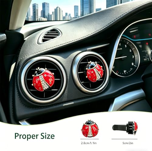 Image of 4 Pack Bling Crystal Ladybug Car Air Freshener Vent Clips, Cute Rhinestone Animal Auto Air Outlet Fragrance Diffuser, Decorative Car Interior Accessories for Women Girls, Creative Gift