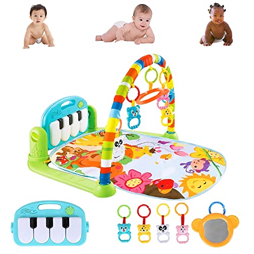 Image of I IOTSES Baby Gym Play Mat Activity Center, Kick and Play Piano Gym Mat with Music and Lights, Gifts for Baby Newborn Toddler Infants Boys Girls