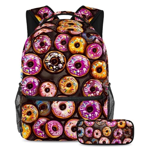 Sac à dos polyvalent grand volume 2 pièces imprimé beignets colorés