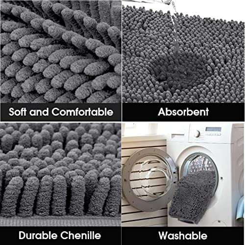 YOOTUKL Saugfähige Chenille Fußmatte für den, rutschfeste Badematte, schlammiger Hund, waschbare Matte, schnell trocknende 50x80cm Grau