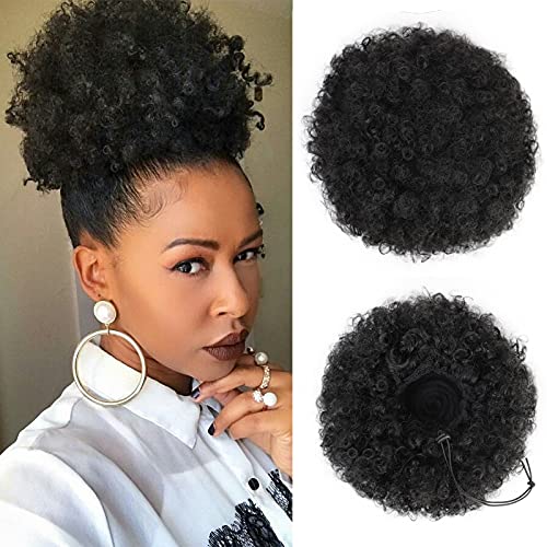 Stamped Glorious Afro Puff Drawstring Ponytail Puff Kinky Ponytail Drawstring Afro Ponytails for Black Women Updo Drawstring Ponytail Bun for Hair(1B)