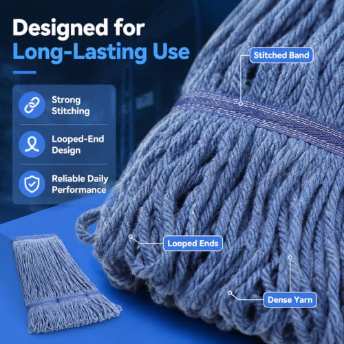 Image of 2 Pack Heavy Mop Replace Head,mop Head Replacement,Commercial mop Heads,Reusable Mop Head Refills-Replacement Mop Heads SuitableWet Industrial Blue Cotton Looped End String Head Refill (Blue)