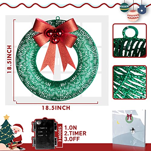 Vanthylit Christmas Decorations, Lighted Christmas Wreath, 40Lt Battery Operated Green Led Lights 18.5” Wreath Frame Covered With Green Glittering Sequins For Christmas Home Wall Door Decoration #TOP2