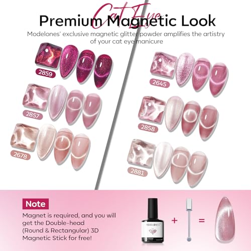 Image of modelones Cat Eye Gel Nail Polish, 6 Colors Nude Glitter Red Pink Purple Gel Polish Set with Magnet Sparkle Galaxy Series Nail Gel Polish Kit Soak Off Led Nail Art Manicure Salon DIY Gifts