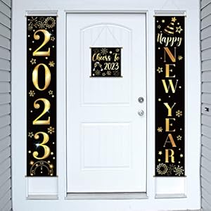 Happy New Year Banner Decorations – 2023 New Years Eve Porch Sign Outdoor Indoor Party Supplies Decors
