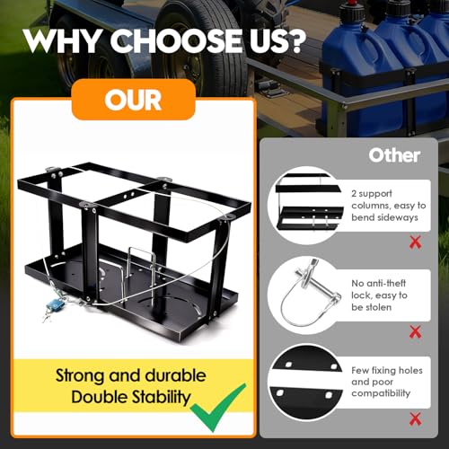 Image of Gas Can Holder for Trailer, Fuel Jug Holder 4 Fixed Columns & Locking Strap | Fit for Holding Two 5 to 5.5 Gallon Gas Cans（Compatible with VP Racing 5.5 Gallon Fuel Cans）
