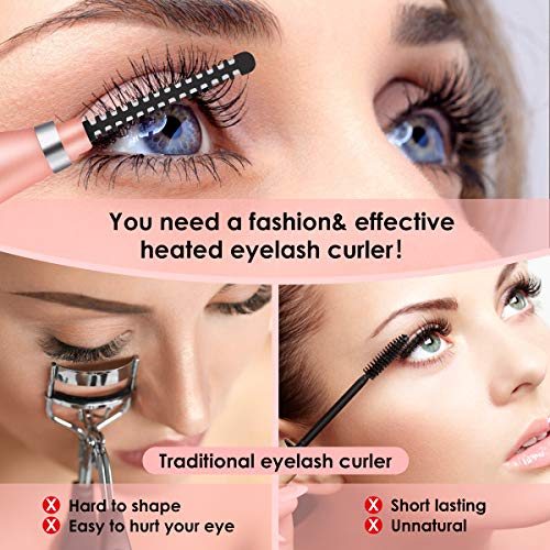 Heated Eyelash Curler,Hizek Portable Eye Curler【2020 Newest】Mini USB Rechargeable Lash Curler Tool with LCD Display for Eyelashes Quick Natural Curling and 24 Hours Long Lasting