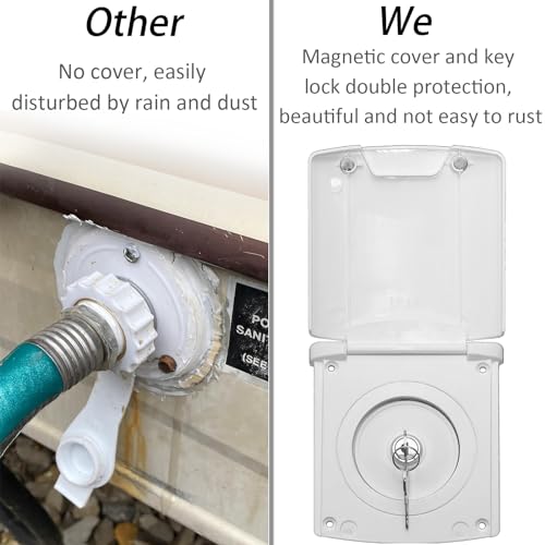 Hwhongrv RV WATER INLET With Cover, Gravity Water Fill Inlet With Square Bayonet Style Cap Magnetic Attraction And Lock Keys, Fresh Water Connection For Rv Camper Motorhome Boats thumb #2