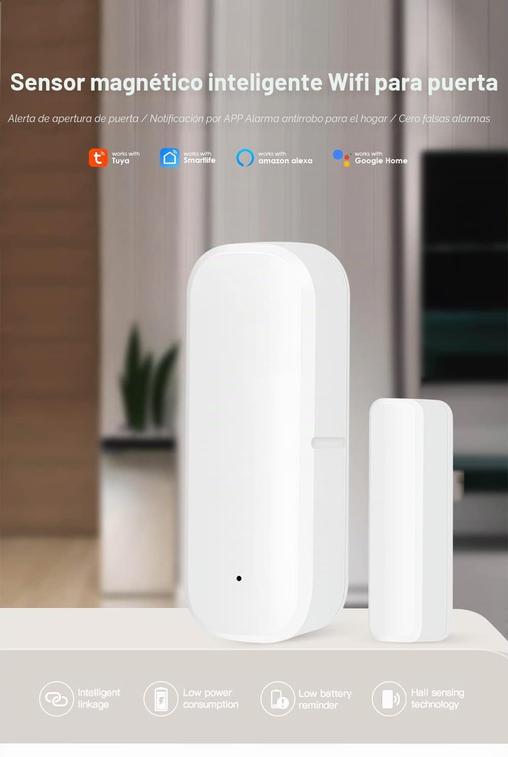 Mengshen 2 Pack Sensor Ventana WiFi Sensor Contacto Inteligente Alertas Aplicaciones Seguridad Hogar Funciona Dispositivos Tuya Smart Life Compatible con Alexa Google Home