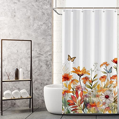 MIRRORANG Orange Flower Stall Shower Curtain