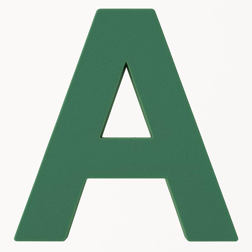Floral Foam 2D Alphabets Shape for Fresh & Artificial Flower Decoration - Wedding, Birthday, Anniversary, Party, Valentine, Pooja, Events, (1 No) 12"x12" Green (A)