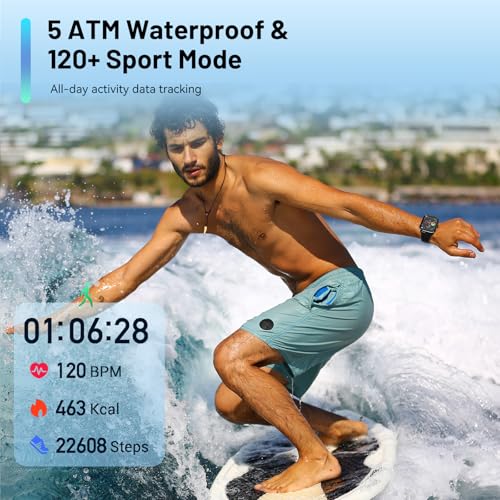 Smart Watch for Men and Women, 1.96" HD Fitness Tracker with Bluetooth Calls, Heart Rate & Sleep Monitor, 120+ Sports Modes, IP68 Waterproof, Voice Assistant Compatible with Android iPhone - Image 5