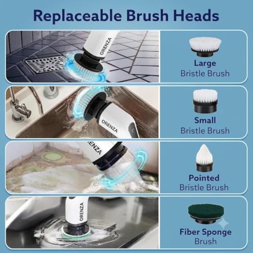 Image of Royal Electric Ultra Flexi Spin Scrubber, Cleaning Brush Scrubber for Home, 400RPM /Min, 8 Replaceable Brush Heads, 90 Min Work Time, 3 Adjustable Size, 2 Adjustable Speeds, for Bathroom, Floor