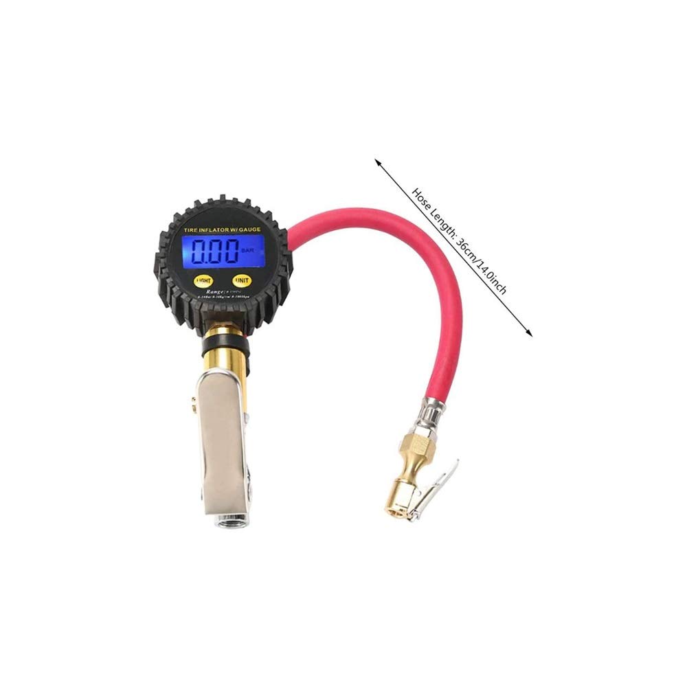 AGAATI Inflador de neumáticos Digital con manómetro, portabrocas de Aire de 200 PSI y Accesorios para compresores de Alta Resistencia con Manguera de Goma y acoplador de conexión rápida