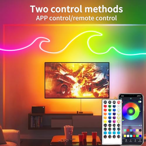 Image of LED Neon Rope Lights 50FT,IP65 Waterproof LED Strip Lights,Music Sync LED Lights with Remote and APP Control, 24V RGB LED Rope Lights for Bedroom,Holiday Decoration(with Snap &Screws) | Music Sync LED Lights with Remote and APP Control, RGB LED Rope Lights for Bedroom,Holiday Decoration(with Snap &Screws)