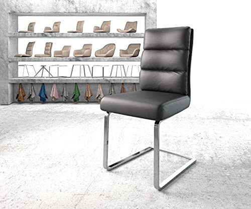 DELIFE Schwingstuhl Pela-Flex Freischwinger flach Chrom Echt-Leder Schwarz