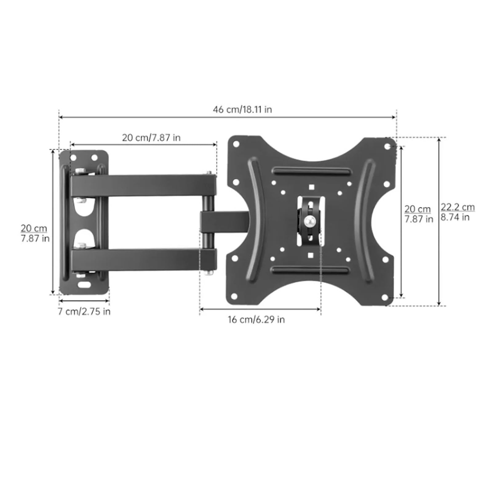 Staffa di montaggio a parete per TV a schermo piatto, inclinabile di 15 gradi con fader, compatibile con monitor LCD LED da 14 a 42 pollici, 18 kg