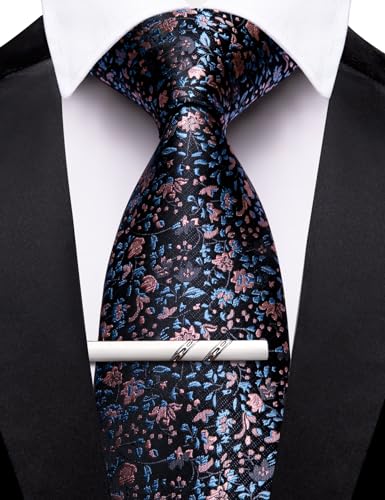 Image of Barry.Wang Floral Ties for Men Flower Necktie with Tie Clip Formal