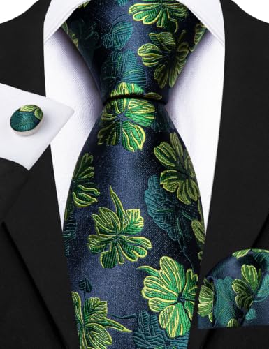 Image of Barry.Wang 6 PCS Men Ties Set Silk Business Fashion Woven Necktie Handkerchief Cufflinks Paisley Stripe Wedding Party
