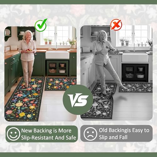 Image of ishro home Premium Kitchen mats for Floor Anti Slip | Machine-Washable |Waterproof| 2 Pcs Set| (18 x 55 + 18 x28 inches) (Victorian Flora)