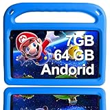 GOODTEL Tablet Kids Android 7GB RAM + 64GB ROM 7' Tablet Niños Wifi Bluetooth GPS Educación + Juegos Doble Cámara Seguridad Infantil con Funda EVA - BLU