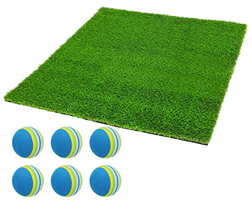 GolfStyle ゴルフマット 35mm ラフ芝 ゴルフ 練習 マット 100×100cm アイアン ショット アプローチ 練習用 Rough Turf 人工芝 室内 屋外 ラフ 芝生 Eボールセット (ブルー)