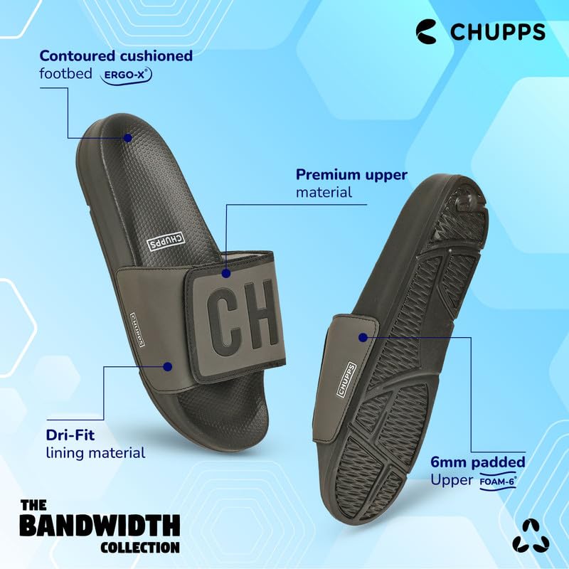 Image of CHUPPS Chill Out Black & Grey Drift Orthopedic Slippers | Soft Footpharma Footbed | Breathable Ventilation Holes | Lightweight Flip Flops | Anti-Skid Chappals for Everyday For Mens