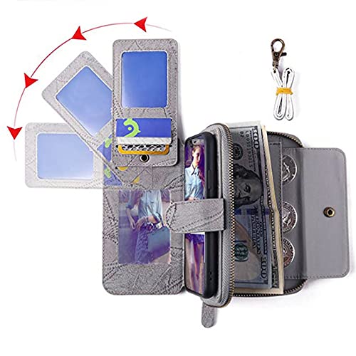 Funda tipo cartera para IP 14 Pro Max con tarjetero desmontable y correa gris 3