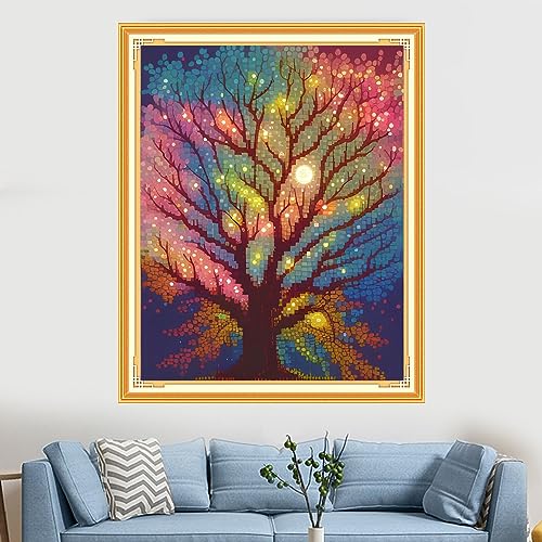 Image of Findvoor Stamped Cross Stitch Kits for Beginners Full Range of Cross Stitching Embroidery Pattern for Adults, 11CT DIY Needlepoint Embroidery Starter Kits-Moonlight Tree 15.7x19.7 inch
