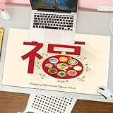 QRFASFZO Großer Mauspad - 80x30cm Gaming-Mauspad mit genähten Kanten, Nicht rutschender Unterlage,Neujahrsdesign, chinesische Neujahrsgrüße mit traditionellen Gerichten Fu,Schreibtischmatte und Maus
