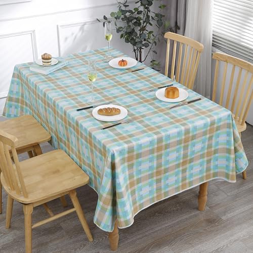 Image of Walrus Heavy Duty Vinyl Tablecloth with Flannel Backing Waterproof Oil-Proof Plastic Table Cloth Stain-Resistant Wipeable Table Cover for Indoor and Outdoor (Multicolored Checkered,60x84 Inch)