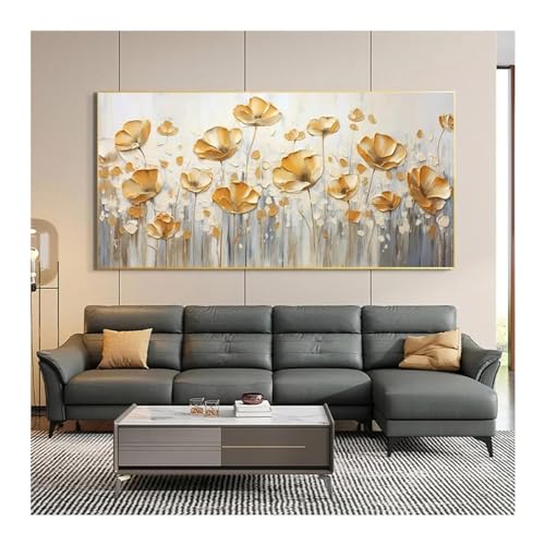 Peinture fleurs jaunes HD sur toile vintage grand format premium 70x140 cm
