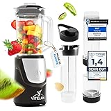 VITELAN® - VitaSet - Smoothie maker und Standmixer - Mixer mit Zyklon-Effekt als Smoothie maker to go - Milchshakes und Smoothies zubereiten, Nüsse mahlen, ein Set 9 Teile - jetzt Farbe wählen