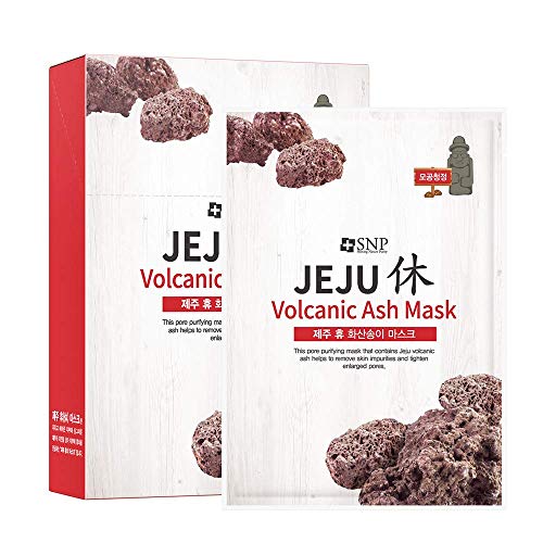 SNP - Jeju Rest Volcanic Ash Korean Face Sheet Mask - Pore Cleansing & Firming for All Oily Skin Types - 10 Sheets Beauty Facial Masks Skincare for Women and Men