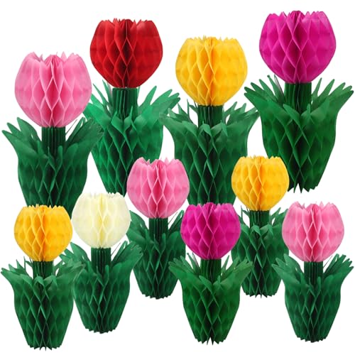 OMIGA Tulipe Boules en Nid D'abeille deco Table Paques 10 Pièces Papier Loisir Creatif Tulipe Artificielle Nid D'abeille Décoration pour Fête des Mères...