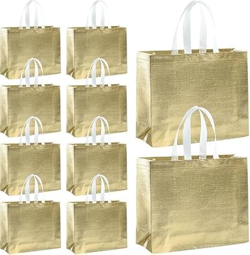 Xaztr - 40 Stück Glänzende Goldene Tragetaschen Wiederverwendbare Geschenktaschen mit Griffen, Non-Woven Einkaufstaschen Party Bags für Hochzeit, Geburtstag, Brautjungfern, Weihnachten