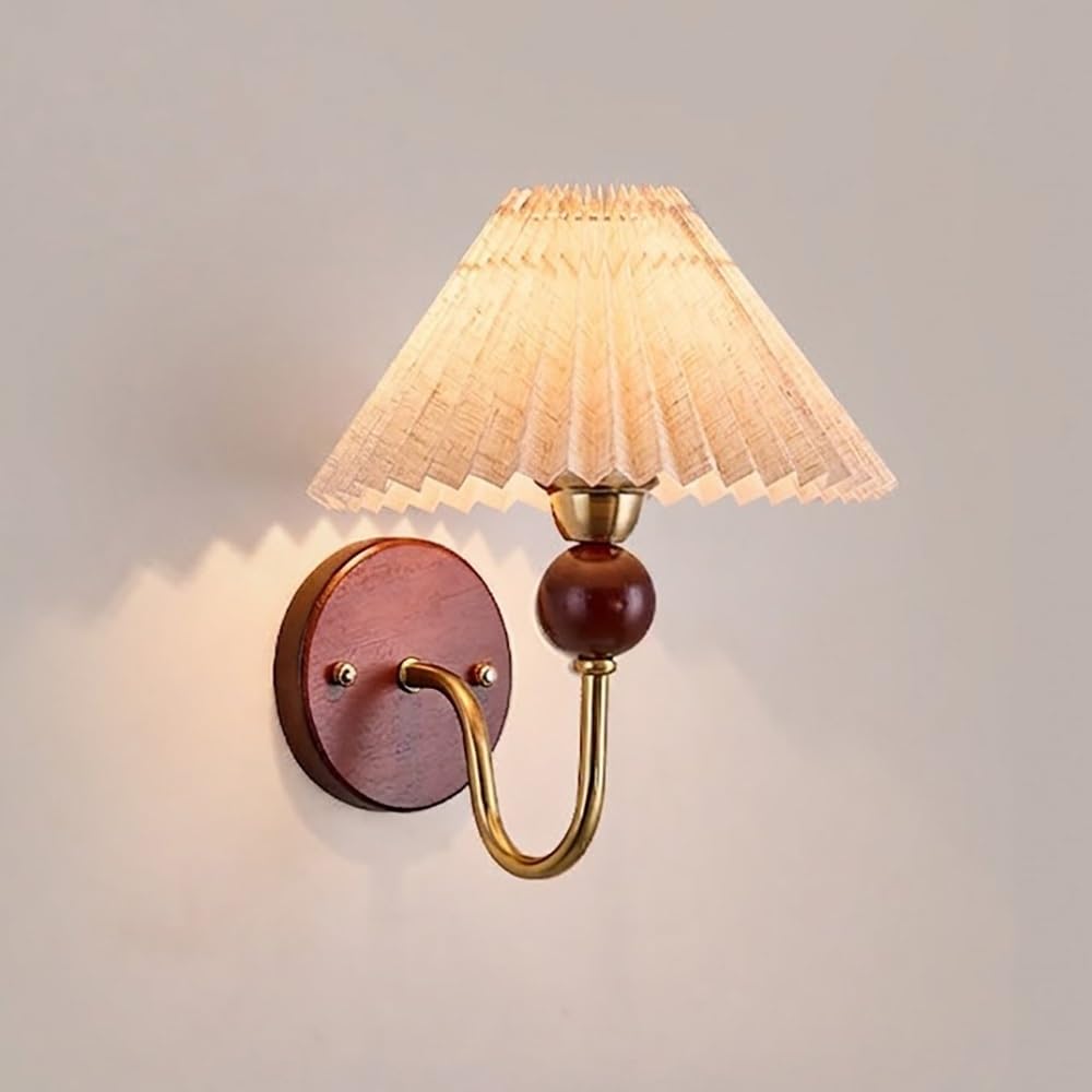 COSRUB Pleated Fabric Wall Lamp, Vintage Gooseneck Wall Sconce for Bedside