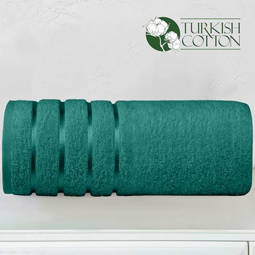 Image of Elegant Comfort 100% Turkish Cotton 4 Lines Viscose Stripe Jumbo Bath Towel - Hotel Spa Quality Extra Large 35 x 70 Inch Bath Towel Ultra Soft, Super Absorbent Quick Dry Large Bath Towel, Turquoise