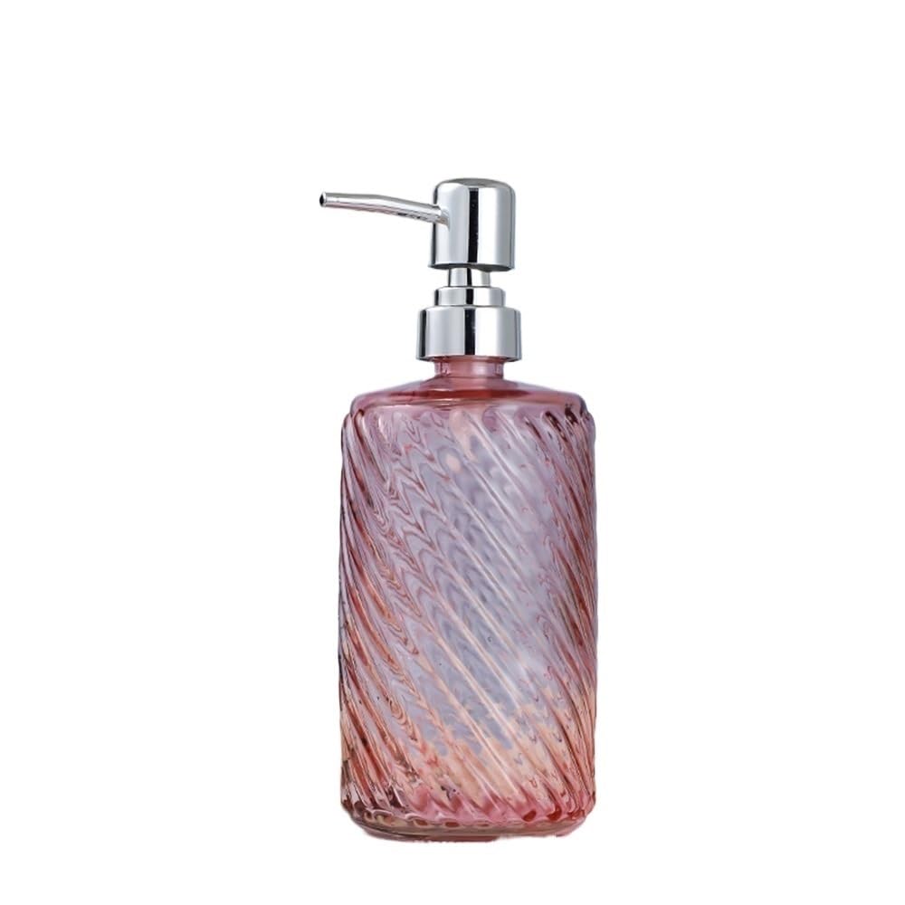 Cyairong-22 Pink Soap Dispenser Bathroom Glass Push Lotion Bottle 500Ml Soap Holder Transparent Cylindrical 5 Colors(Pink)